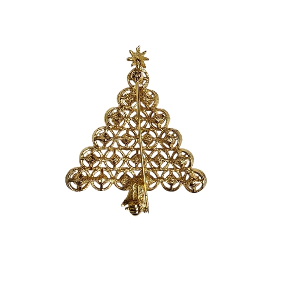 Christmas Gold Tone Pin Brooch Multi Colored Rhinestones Holidays Attire Star - Picture 3 of 8